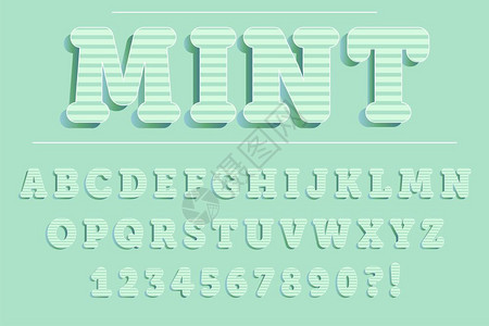 现代3D薄荷D字母数和符号新鲜的手写方式矢量背景图片