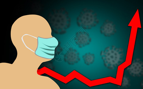 头戴保护面罩在图中显示感染增长的3D图片