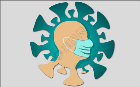 带有流感面具图标符号3D涂层的男子脸部图片