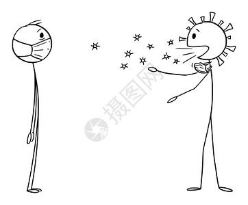 19矢量卡通说明感染者戴面罩与他人交谈并传播科罗纳新冠19感染插画