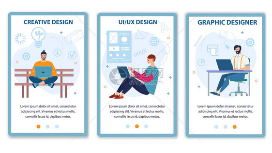 移动着陆板平提供计算机图形UIUX设计服务从事创建新软件无线框架和应用的漫画设计员和编程矢量说明移动网页成套提供计算机设员服务图片