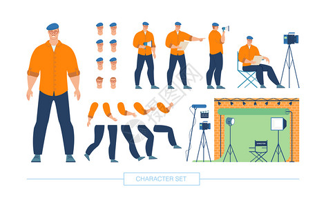 电影导演作家角色建构者TrendyFlat矢量分离设计要素集图片