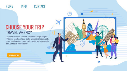 公司经理为客户展示提供旅游目的地登陆页面模板图片