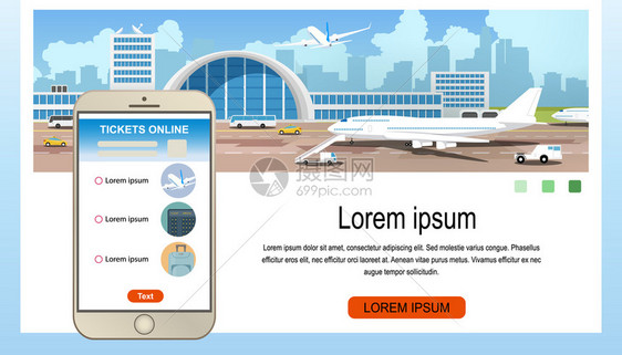 与航空公司在手机屏幕上提供航空服务机场客的电话屏幕上预订飞行移动应用程序卡通矢水平网络封口说明图片