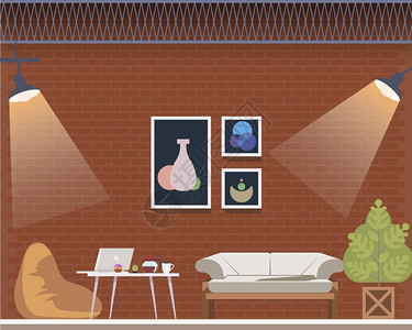 合作空间中心创意室内演播舒适办公设计Loft风格与Beanbag主席共享的自由应聘者工作场所舒适库奇平板卡通矢量说明共同工作空间图片
