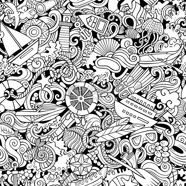 黑白海洋元素矢量插画