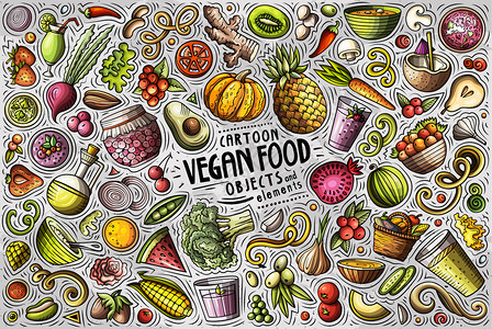多彩矢量手工绘制的维冈食物主题品体和符号的涂鸦漫画集维冈食物主题品体和符号的矢量数据集图片