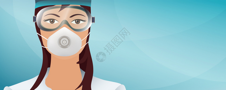 医生或护士用面罩和眼镜保护自己防止冠状Banner医务和护理人员全景通讯卫生紧急情况复制空间图片