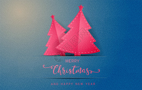 圣诞快乐新年邀请卡快乐用粉红树切纸而不是工艺背景图片