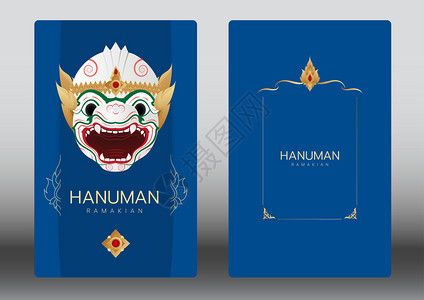 蓝色HanumanRamayana泰国古典面具舞蹈卡图片