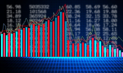 图表下和蓝背景的电子库存数字3D图片