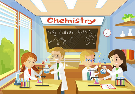 在课堂上做化学实验的学生背景图片