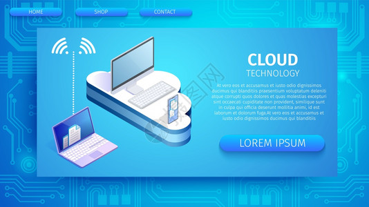 云层技术横向封条复制空间现代服务计算机元素通过互联网在蓝亮光度梯背景图片