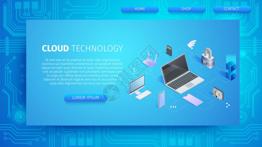 CloudTechnologyTechnicalBannerwithCopyspace计算机设备与媒体服务器的连接Gadgets图片
