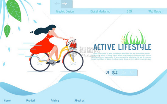 活跃生方式主动登上广告页面生态运输和交通健康生活方式矢量女功能双周期一说明带有负责任设计的平板条纹模着陆页面广告赛车和生态运输图片