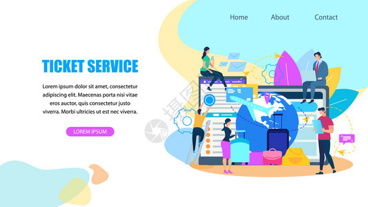 预订航空公司机票服务平端矢量网络挂载器着陆页面人们使用智能电话在线搜索飞行日程酒店房间互联网上预订机票请见说明图片