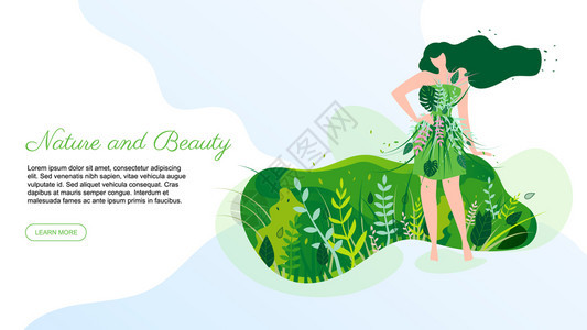 穿着植物和叶片的少女元素登陆网页设计图片