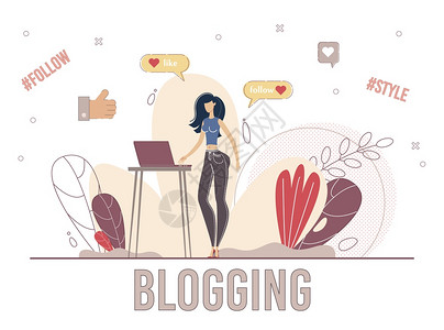 时装和生活方式Vlogger内容作者社会媒体阅读者概念博客妇女年轻士加入博客频道在社会网络中进行交流TrindyFlat矢量I说图片