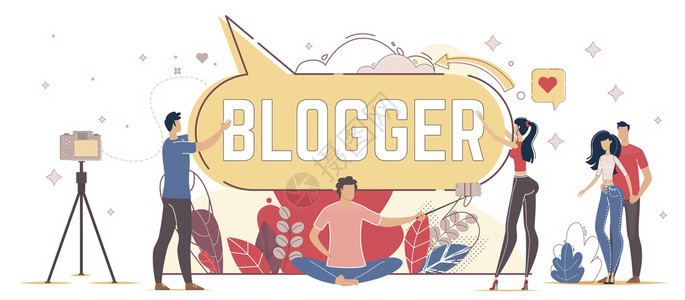 现代博客或Vlogger社交媒体内容制作者生活方式银行海报模板追赶者Liking和分享站博客张贴视频和照片在线TrendyFla图片