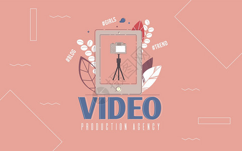 专业视频制作机构博客频道在线内容制作工室AdBanner宣传海报模板电话Tripod的相机板屏幕图示图片