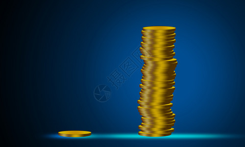 财富不平等概念与硬币堆叠3D图片