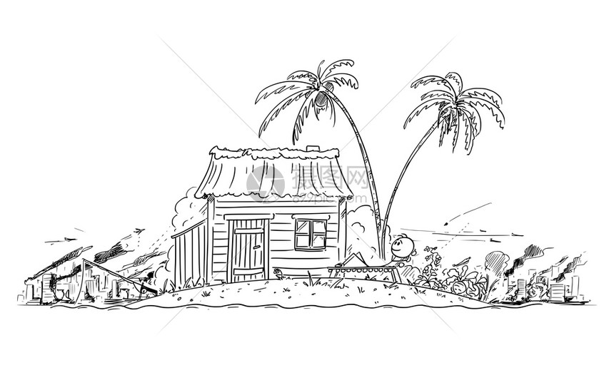战争中隔绝在小岛上的火柴人插画图片下载-正版图片306136786-摄图网