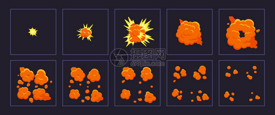 卡通运动爆炸态消防框架效果矢量说明设置爆炸卡通动画繁荣运探索效果能爆炸火框架图片