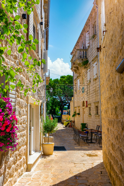 黑山Perast老城的狭小街道图片