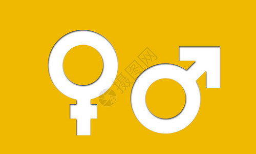 男和女图标在黄色背景上隔离3D图片