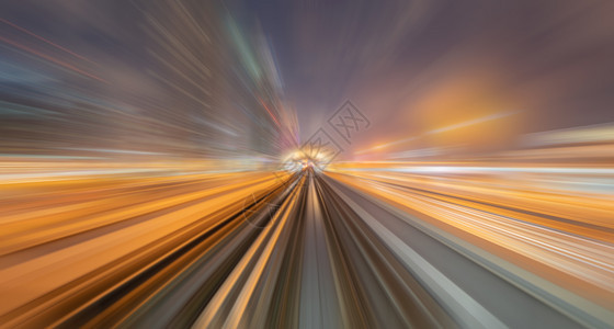 列车视图铁路隧道上的模糊速度运动用于未来网络连接技术计算机概念的数字据夜间背景摘要图片