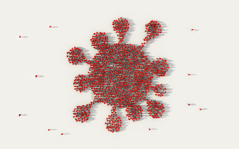 形成新冠19或新冠标志的大批民众在社交媒体和白人背景的社区概念中聚在一起图片