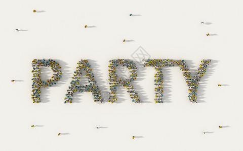 文字的一大批人组成政党上面的人群插图有3个征兆聚集一堂图片素材