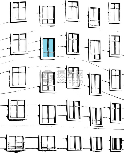 使用一个不同窗口的有趣建筑上抽象窗口图片