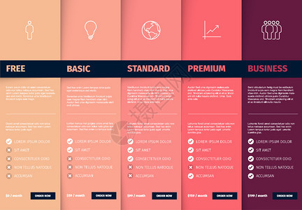 产品服务特征比较列表模板与各种选项说明特征和价格粉色颜版本图片