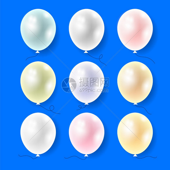 蓝色背景上孤立的一组有色飞行气球党的一组有色Helium橡胶气球团一组有色飞行气球党的一组有色Helium橡胶气球团图片