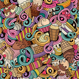 卡通手工拖冰淇淋面条无缝模式色彩繁多包含许对象矢量背景卡通手工拖冰淇淋面条纹无缝模式图片