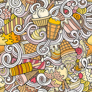卡通手工拖冰淇淋面条无缝模式色彩繁多包含许对象矢量背景卡通手工拖冰淇淋面条纹无缝模式图片