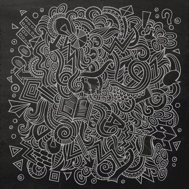 黑色背景手绘涂鸦插画