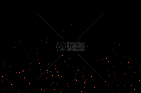 深夜小红火升起的横向美丽燃烧热火柴黑背景上的抽象阿尔法隔离火光闪粒子活动运循环画移侧面4K图片
