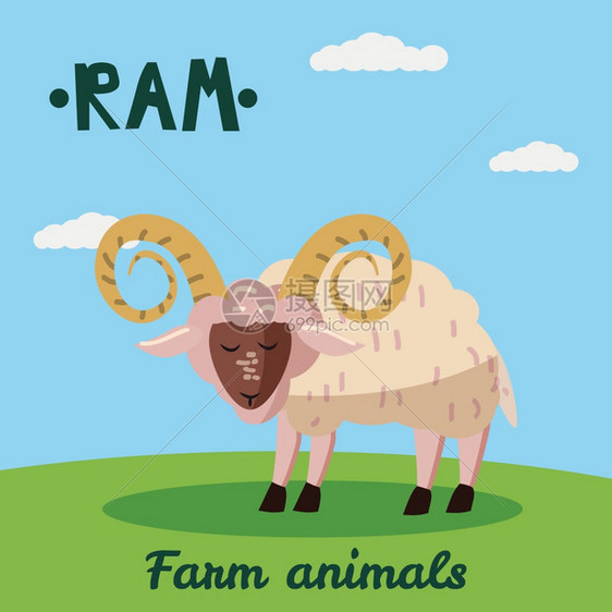 可爱的拉姆农场动物野外背景的病媒说明图片