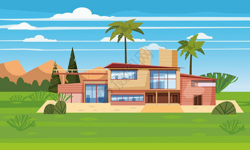 现代豪华别墅卡通矢量插图图片素材