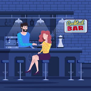 两个女朋友在鸡尾酒吧举行浪漫会议坐在椅子上享受和放松会议与对话女人坐在鸡尾酒吧的椅子上享受和放松会议与对话酒吧内有胡子的酒保饮料图片