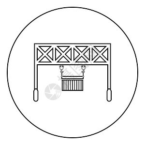 圆环形黑彩矢量说明平板风格简单图像港口搬运车铁路起重机与货集装箱起重物机圆环形黑彩色矢量说明平板图像图片