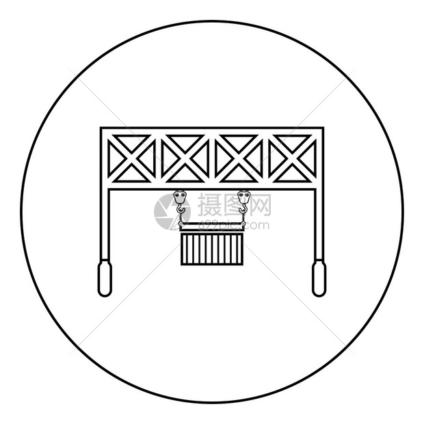 圆环形黑彩矢量说明平板风格简单图像港口搬运车铁路起重机与货集装箱起重物机圆环形黑彩色矢量说明平板图像图片