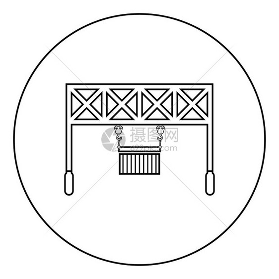 圆环形黑彩矢量说明平板风格简单图像港口搬运车铁路起重机与货集装箱起重物机圆环形黑彩色矢量说明平板图像图片