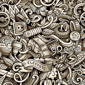 卡通可爱的涂鸦电气车辆无缝模式图图片