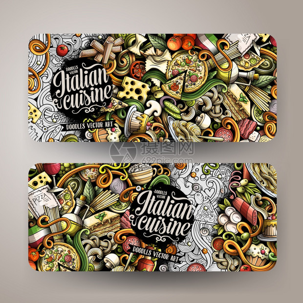 2个横幅设计模板置卡通手工绘制的意大利食品横幅图片