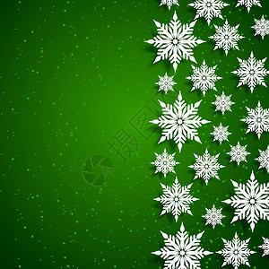 圣诞快乐新年绿色背景的纸雪花框架摘要绿色背景的白边雪花摘要图片