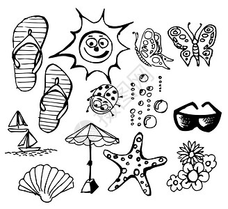 海花手绘夏季涂鸦元素太阳海洋花朵插画