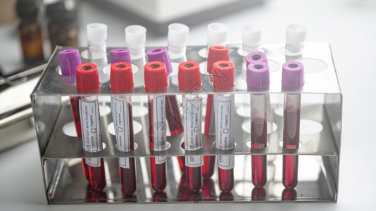 医疗实验室内的一系列人类血液样本准备进行测试图片